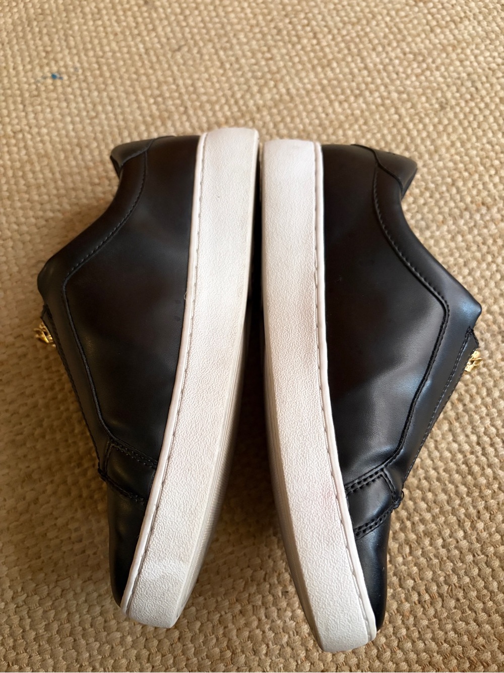 Michael Kors Black Leather Slip-On Sneakers with Gold Zipper - Picture 4 of 6
